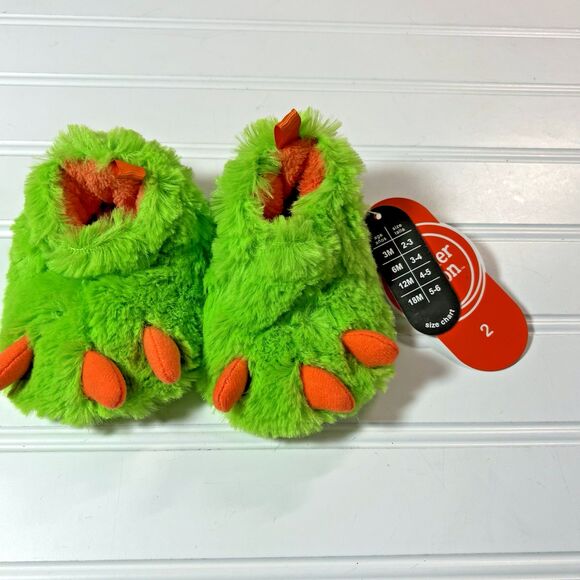 Baby Green Monster Slippers Toddler Size 2 Wonder Nation NWT - Picture 1 of 5